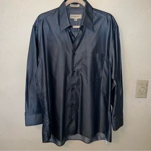 Pronto Uomo Firenze Metallic Blue Button Up Shirt with Pocket in Excellent Cond.
